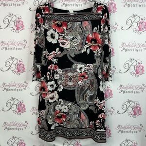 White House Black Market Black and Red floral flowers paisley Patterned Dress